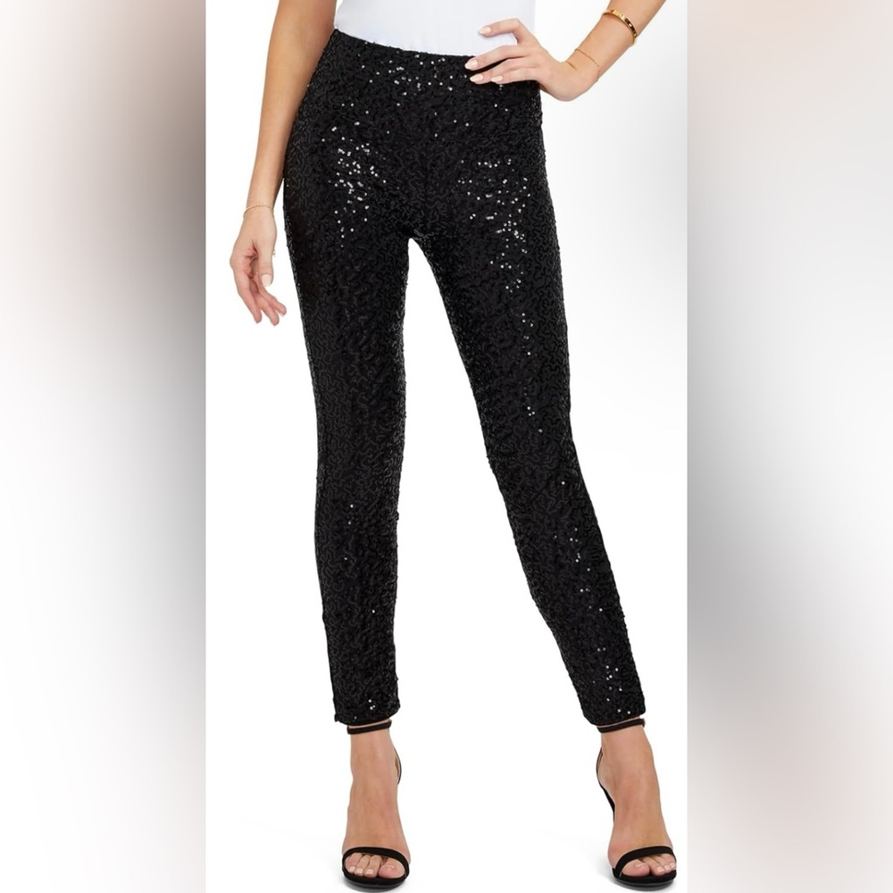 TIPSY ELVES BLACK SEQUIN HIGH WAIST LEGGINGS  Women's Size Large  LINED - NEW!!